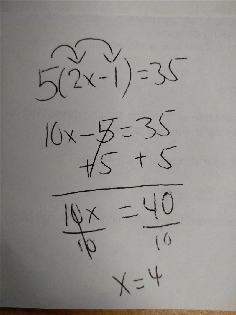 If 5(2x-1)=35, then x=​-example-1