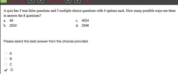 A quiz has 5 true-false questions and 3 multiple choice questions with 4 options each-example-1