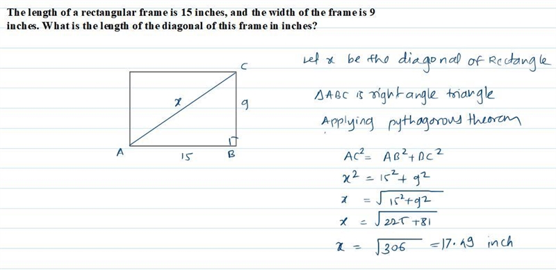 The length of a rectangular frame is 15 inches, and the width of the frame is 9 inches-example-1