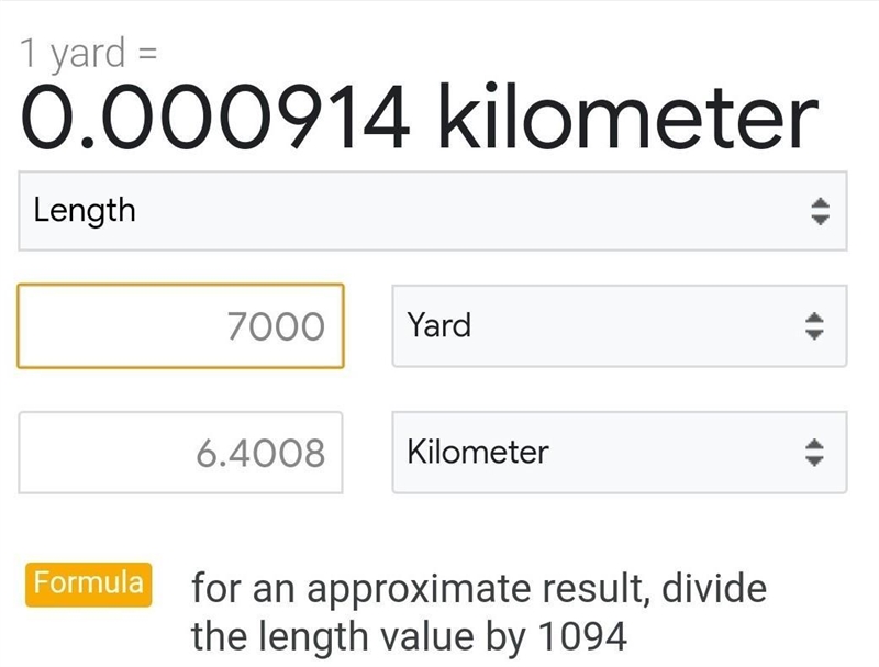 Q5. Convert 7000 yards into kilometres. Given that 1km = 1093.6 yards 1)6km 2)O 62km-example-1