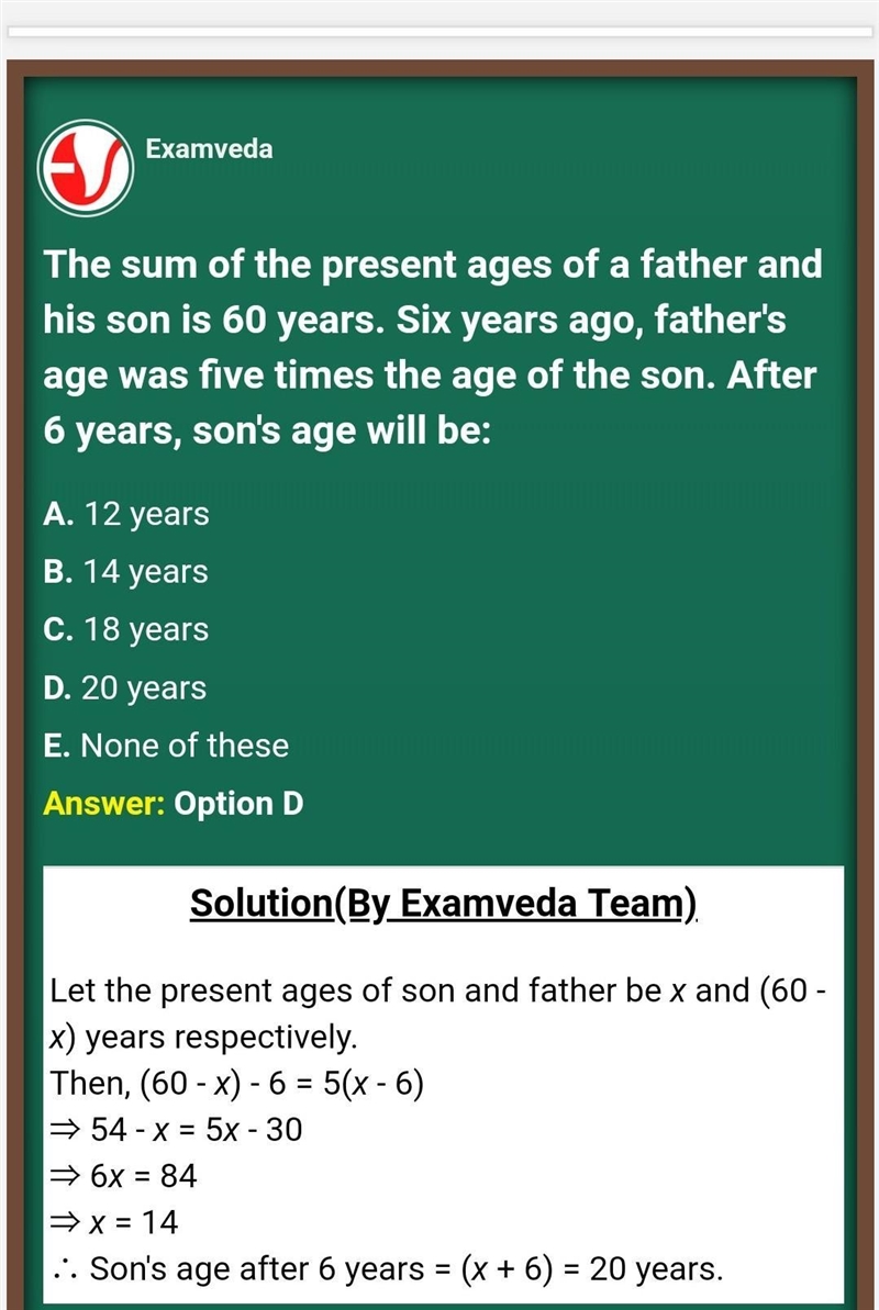 sum of the age of son and his father is60 and the six year ago the age of father is-example-1