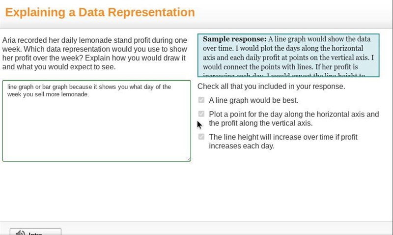 Aria recorded her daily lemonade stand profit during one week. Which data representation-example-1