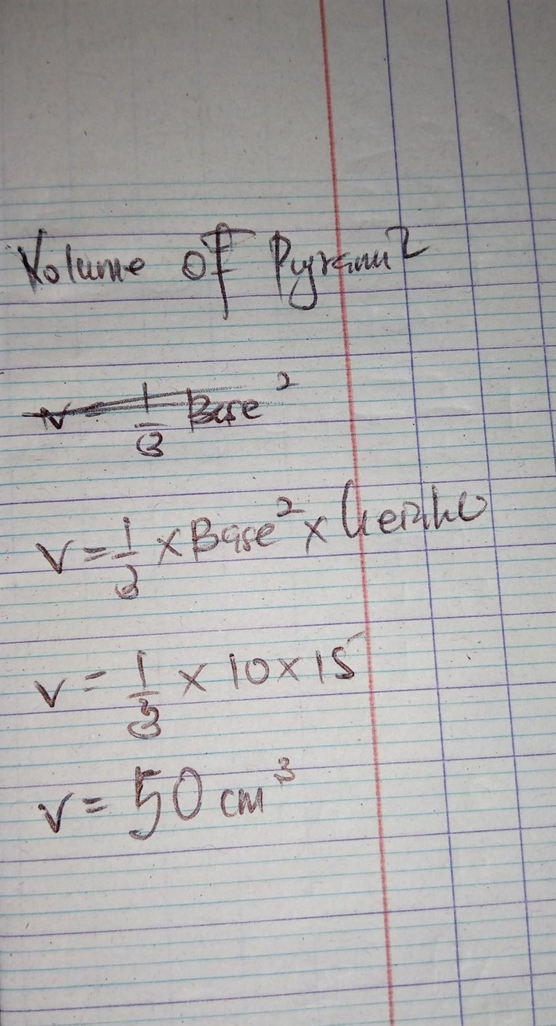 deep. Calculate its volume (in cm in terms of m). [JAMB] 500 A right pyramid on a-example-1