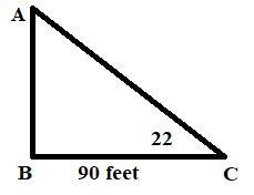 A wire extends from the top of a building to the ground, 90 feet away from the building-example-1