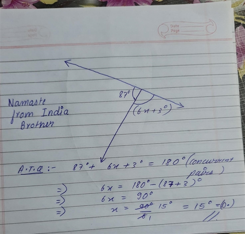 Find the value of x . A) 0 B) 93 C) 87 D) 15-example-1