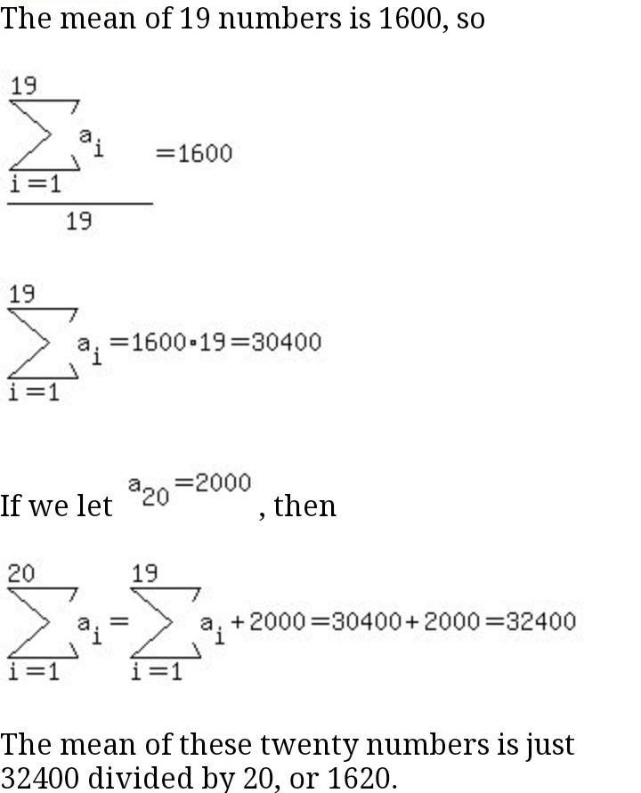 The mean of 19 numbers is 1600. If 2000 is added in the number. Find the new mean-example-1