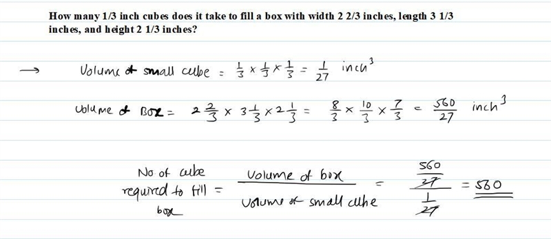 How many cubes with an edge length of 1/3 inches does it take to fill a box with width-example-1