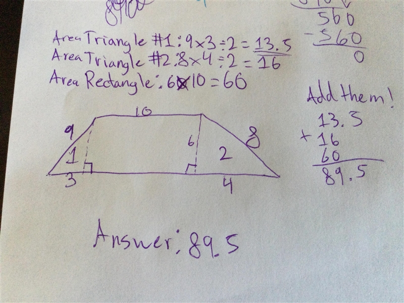 Find the area of each shape by decomposing it into smaller shapes, and combining their-example-1