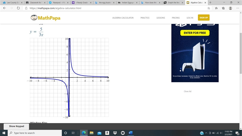 Graph the line y=5/3x on the axes below using two points.-example-1