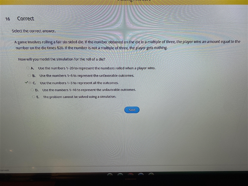 PLEASE HELP options are in the picture A game involves rolling a fair six-sided die-example-1