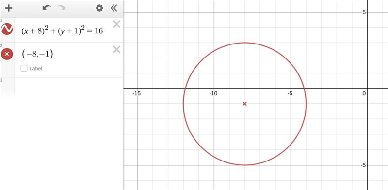 Write the equation in standard form for thelcircle with center (-8, -1) and radius-example-1