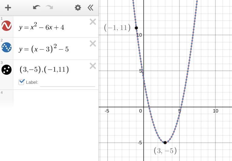 Bonus: 2 points for vertex form or standard form, 5 points for both Write the equation-example-1