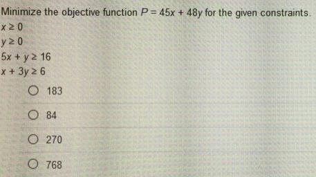 Minimize the objective function P = 45x + 48y for the given constraints. X20 y 20 5x-example-2