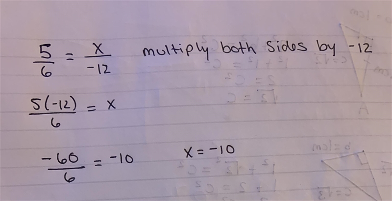 Find the value of X 5/6=x/-12-example-1