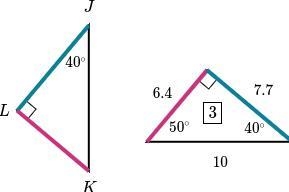 Right triangles 1, 2, and 3 are given with all their angle measures and approximate-example-1