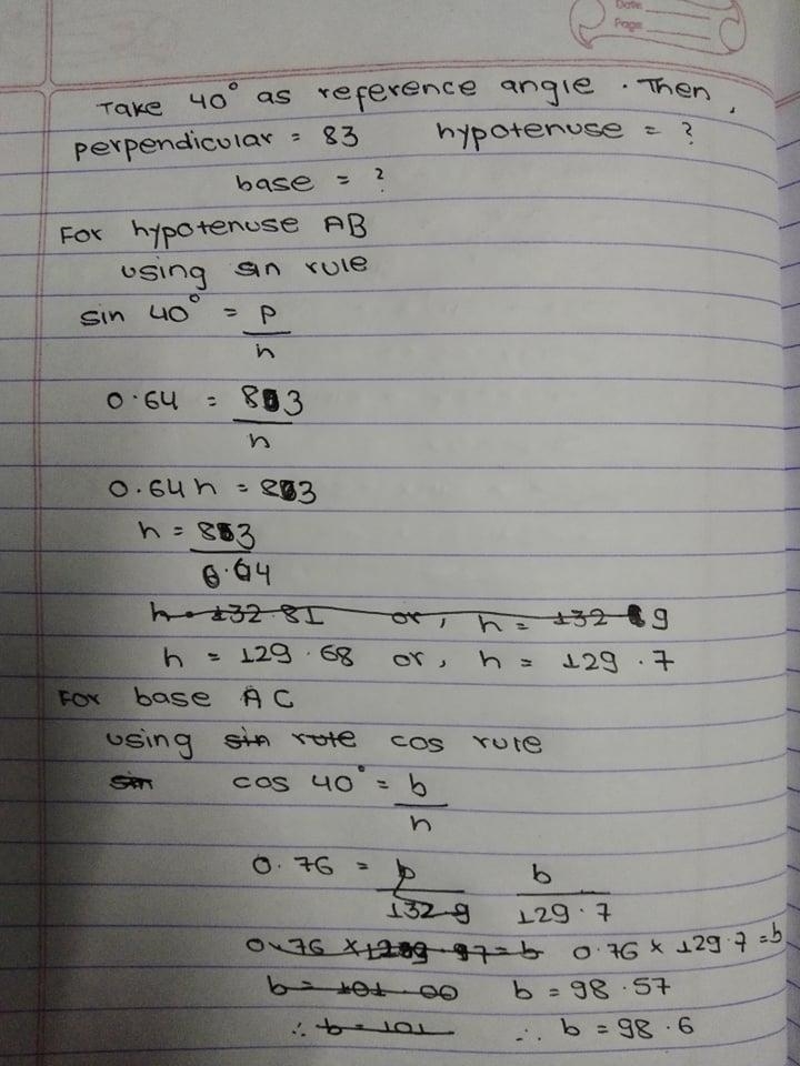 Solve right tringle if BC = 83 and A = 40-example-1