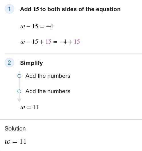 PLEASE HELP ME WITH THIS MATH PROBLEM w−15=−4-example-1