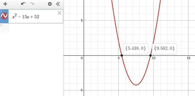 Solve the equation x^{2}-15x+52=0x 2 −15x+52=0 to the nearest tenth.-example-1