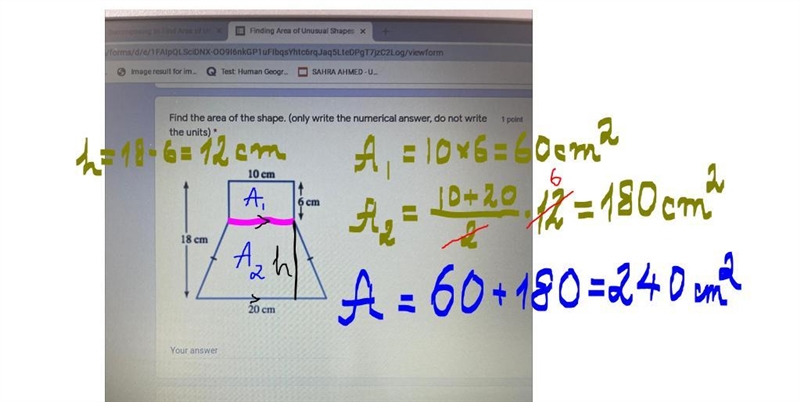 The area for this shape.-example-1