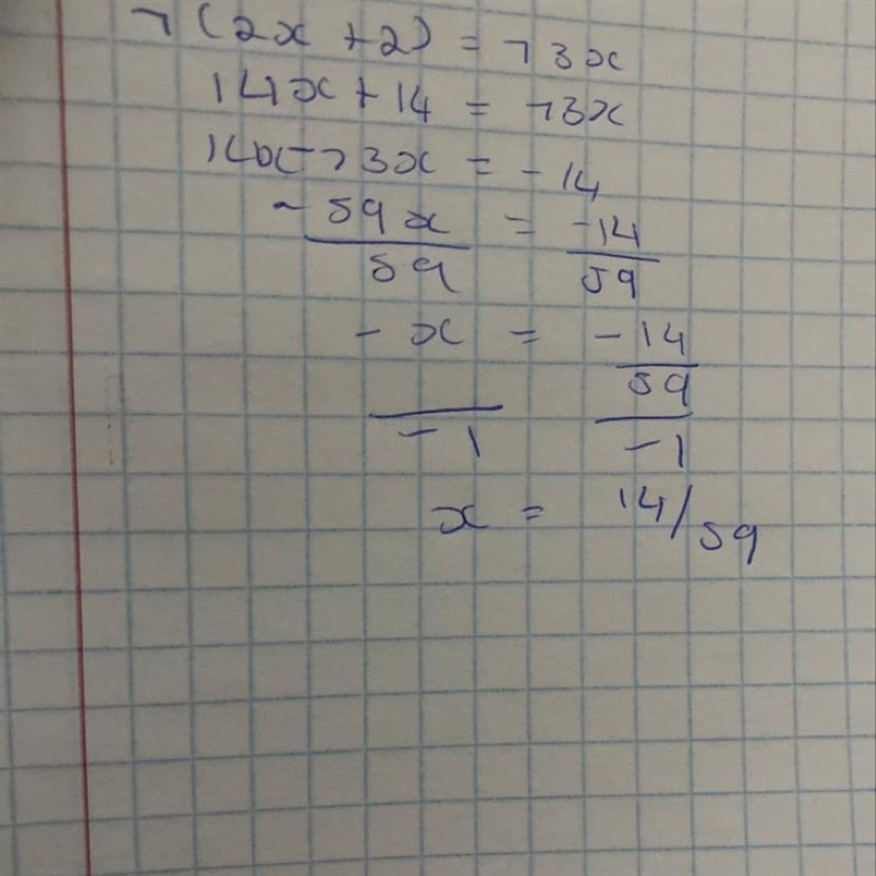 Solve the exponential equation for x: 7(2x + 2) = 73x.​-example-1