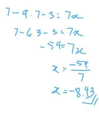 What is the value of x in this simplified expression? 7-9 · 7-3 = 7x-example-1