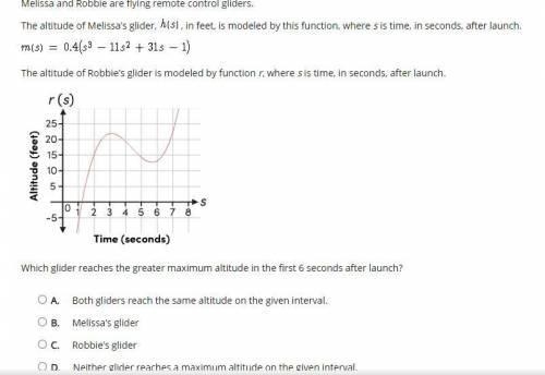 Melissa and Robbie are flying remote control gliders. The altitude of Melissa’s glider-example-1