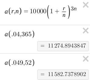 Mr. Larson is debating between investing $10,000 into an account that pays 4% interest-example-1