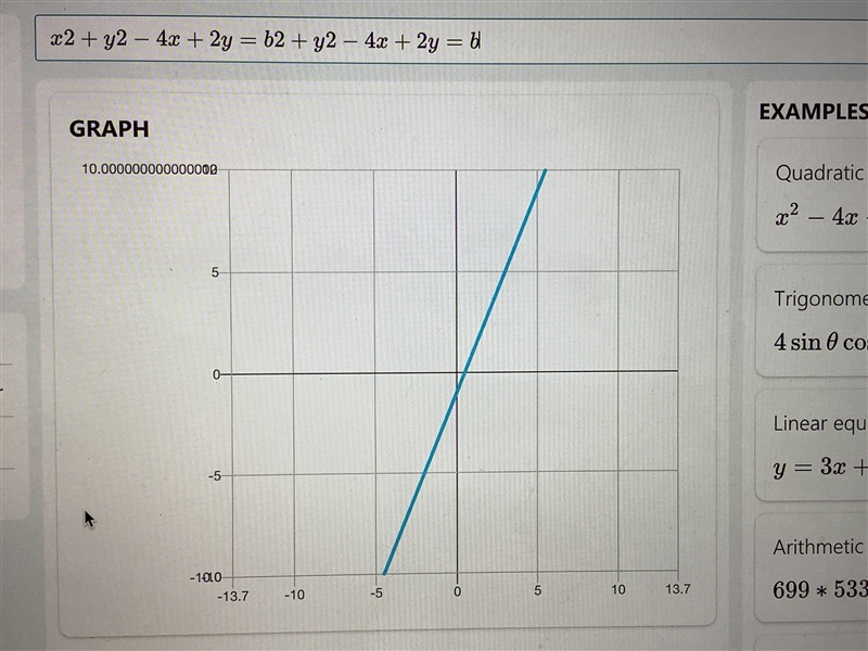 The equation x 2 + y 2 − 4 x + 2 y = b x 2 +y 2 −4x+2y=b describes a circle. determine-example-1