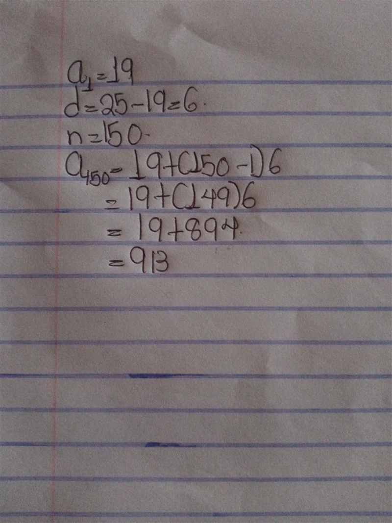 Use the explicit formula an = a1 + (n - 1). d to find the 150th term of the sequence-example-1