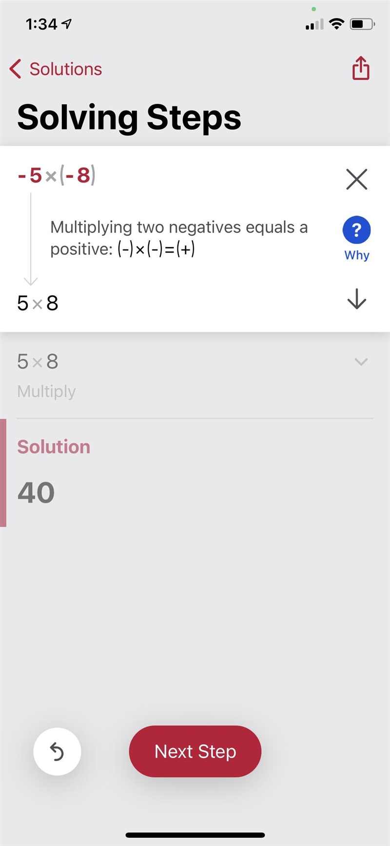 What is the product of -5 and -8? 0 -40 -13 O 13 O. 40-example-1