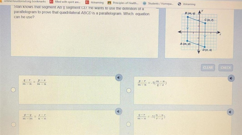 Stan knows that segment AB∥segment CD. He wants to use the definition of a parallelogram-example-1