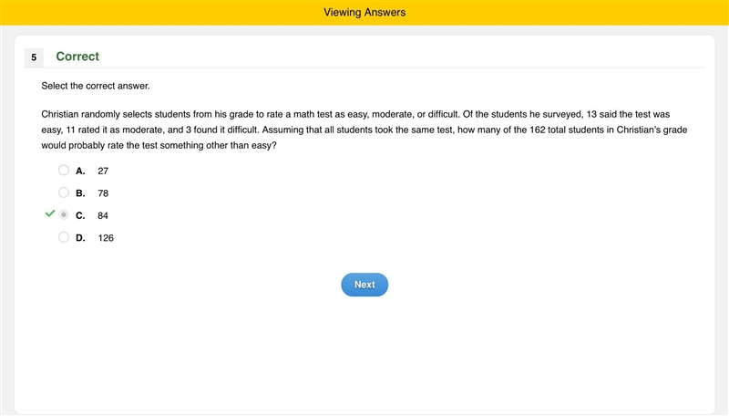 Christian randomly selects students from his grade to rate a math test as easy, moderate-example-1