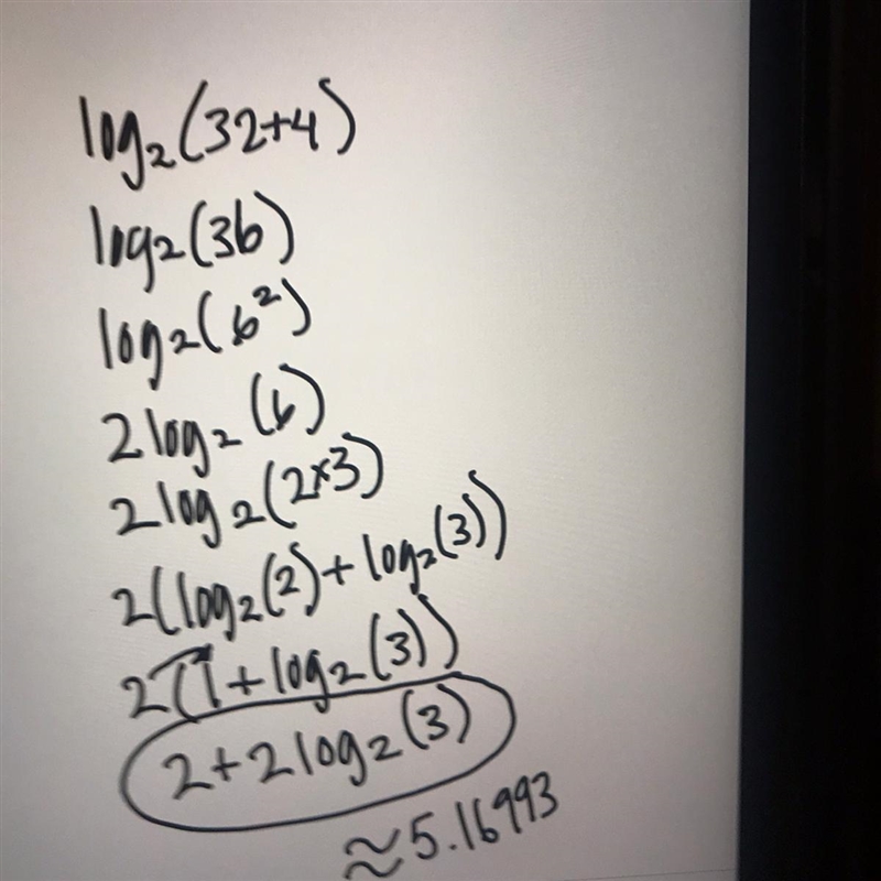 log_(2)(32 + 4) Find the value​-example-1