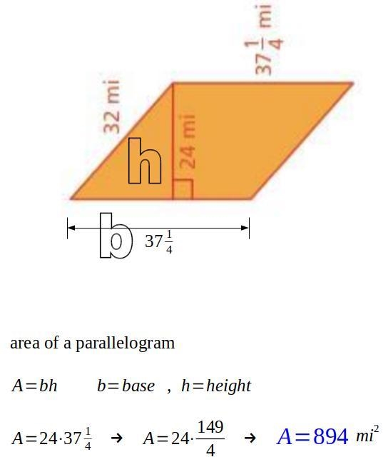 Question Find the area of the parallelogram. Area = mi²-example-1