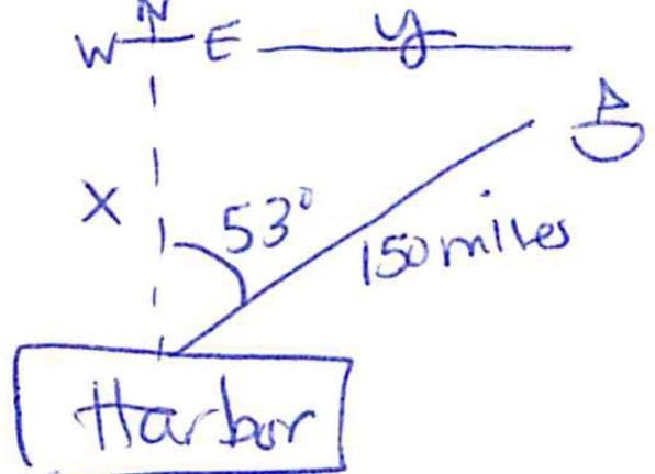 A boat leaves the entrance to a harbor and travels 150 miles on a bearing of N 59° E-example-1