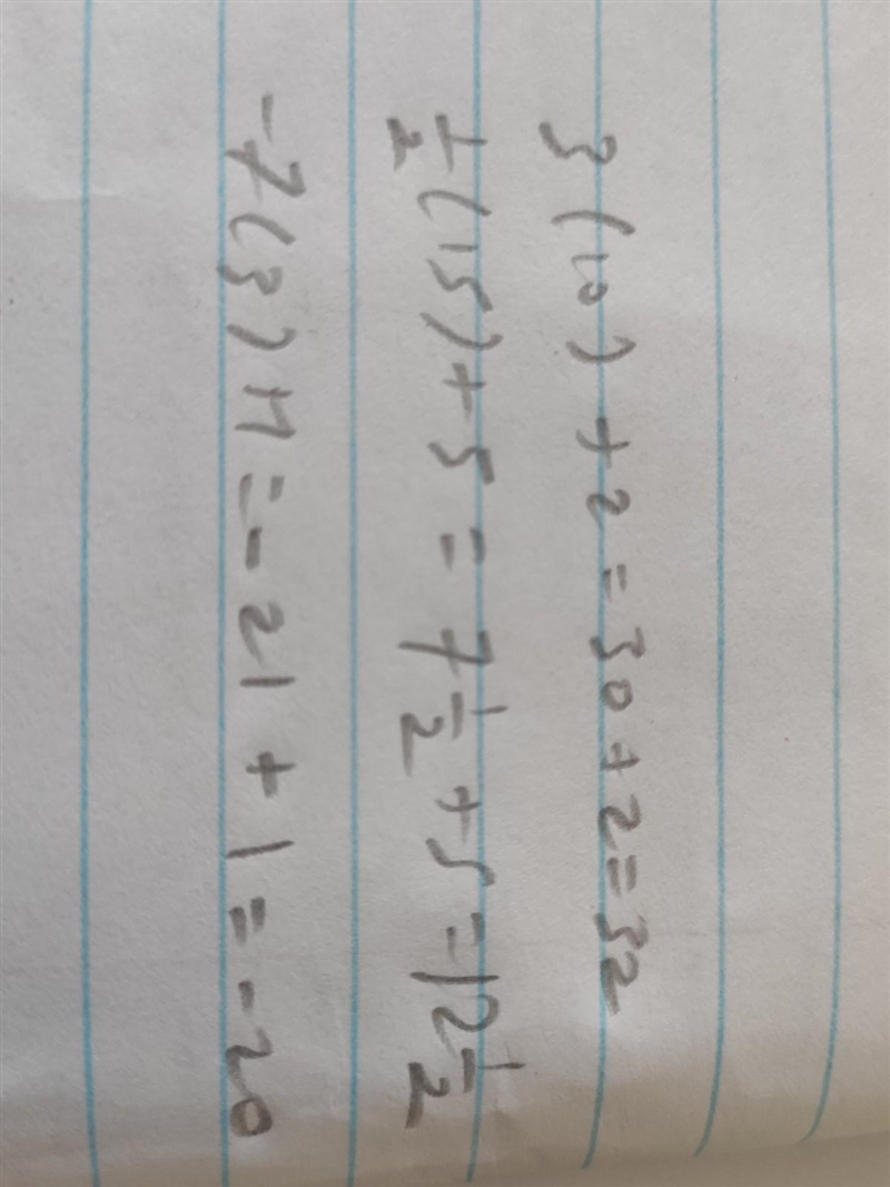 Evaluate the expression 3x+2 when x=10 Evaluate the expression 1/2m+5 when m=15 Evaluate-example-1