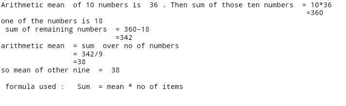 The arithmetic mean of ten numbers is 36. if one of the numbers is 18,What is the-example-1