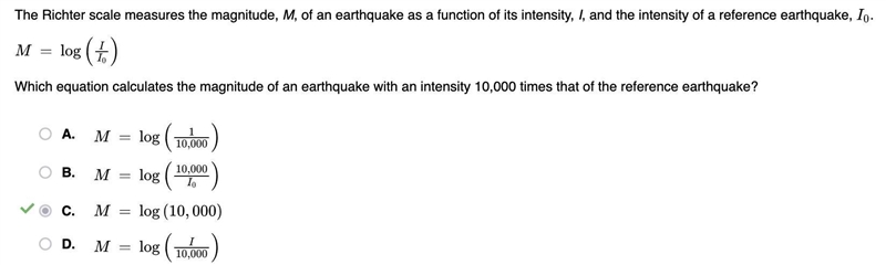 The Richter scale measures the magnitude, M, of an earthquake as a function of its-example-1