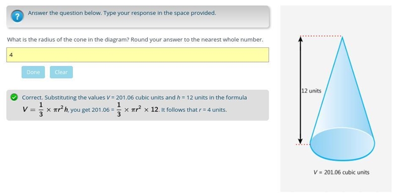 What is the radius of the cone in the diagram? Round your answer to the nearest whole-example-1