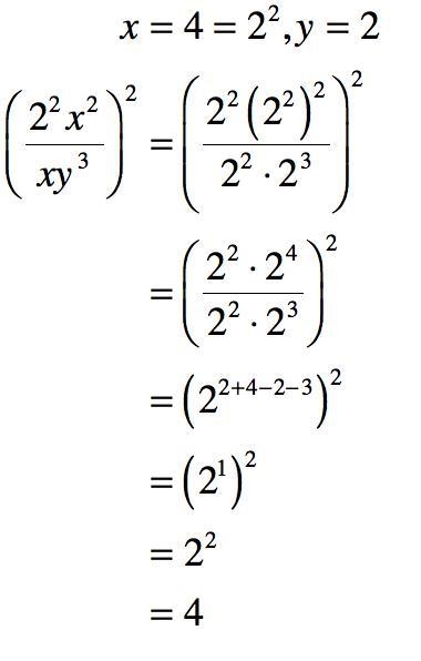 Evaluate the expression (2²x² over xy³ )² for x = 4 and y == 2.​-example-1