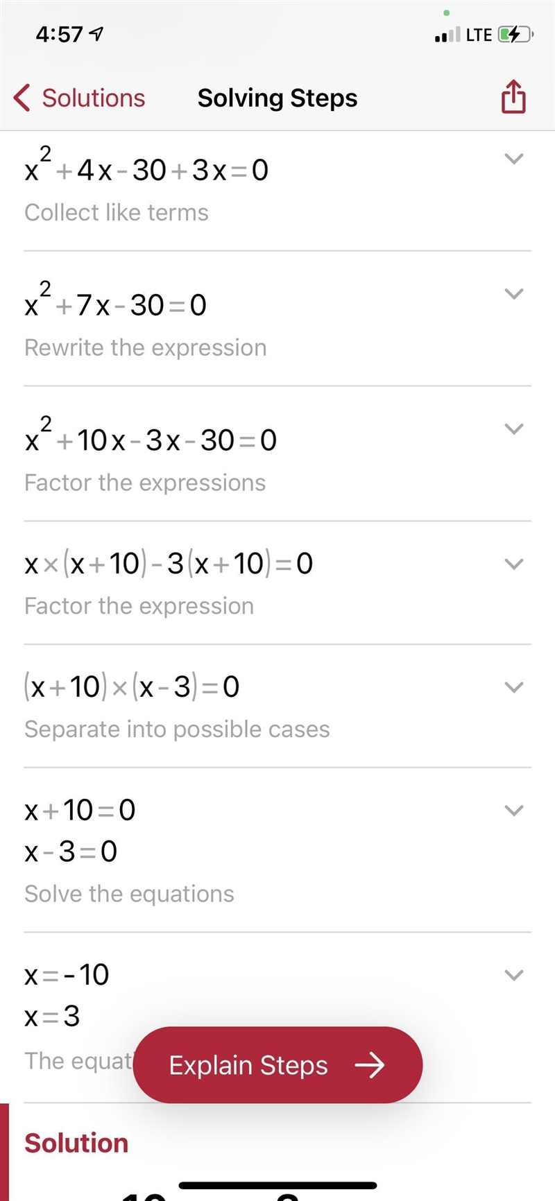 I need help with this problem x²﹣9x﹣15=﹣5-example-1