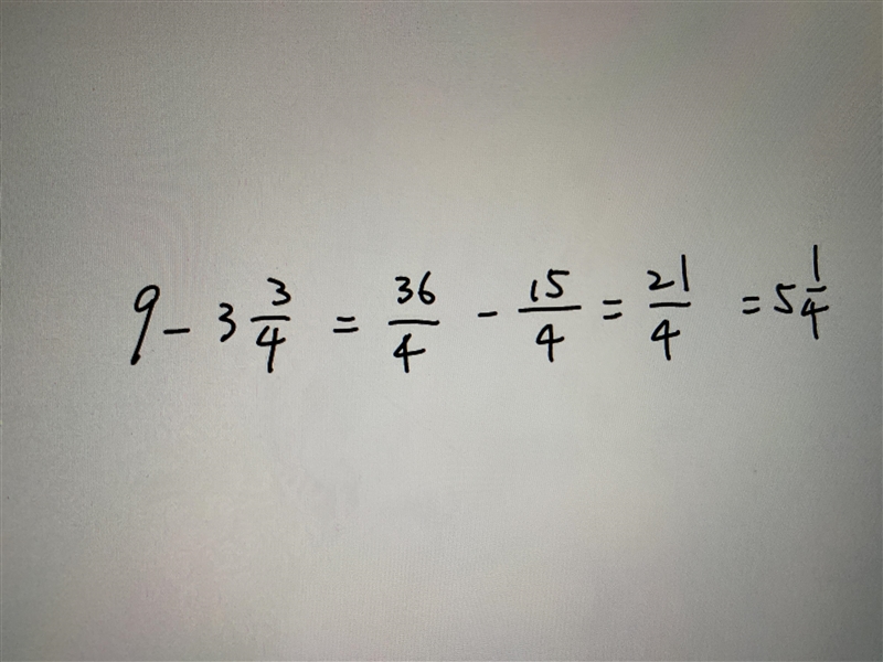 What is the difference of the whole number and the mixed number below? 9-3 3/4 A. 5 1/4 B-example-1