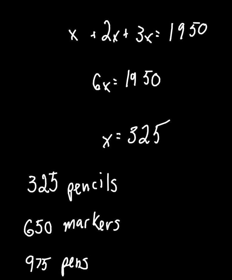 a store sells pencils pens and markers that sells two times as many markers as pencils-example-1