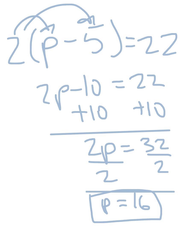 Wuts the solution too this problem... 2(p-5)=22-example-1