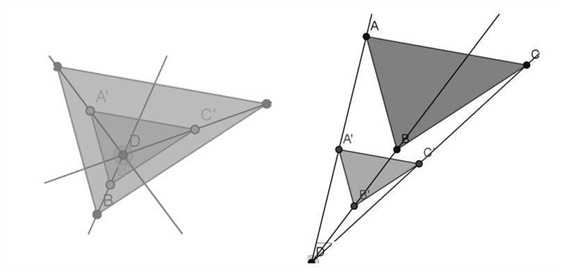 If you want to dilate a triangle, does the center of dilation have to be on the triangle-example-1