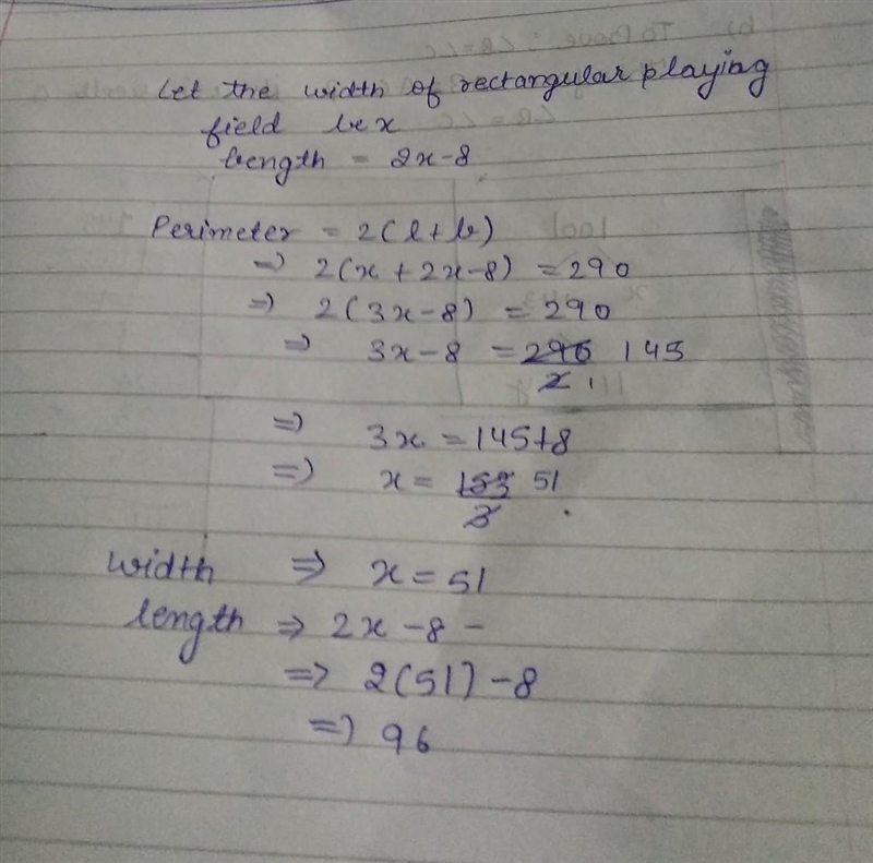 The perimeter of the rectangular playing field is 290 yards. The length of the field-example-1