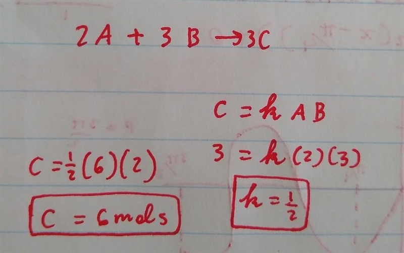 Consider the generic chemical equation: 2 A + 3 B ------> 3 C If 6 moles of A and-example-1