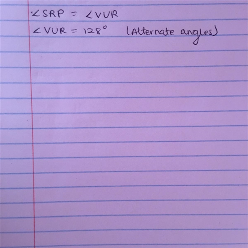 Look at this diagram If QS and TV are parallel lines and mSRP = 128°, what is mVUR-example-1