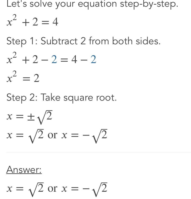 Hello Everybody? Please solve my question: x^2 + 2 = 4 What is x?-example-1