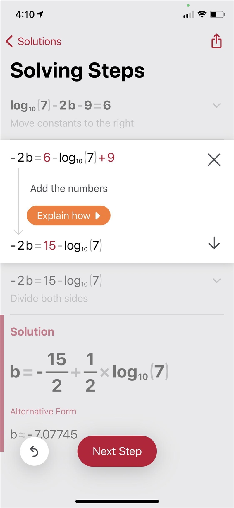 Please help Solve log7-2b-9=6-example-1